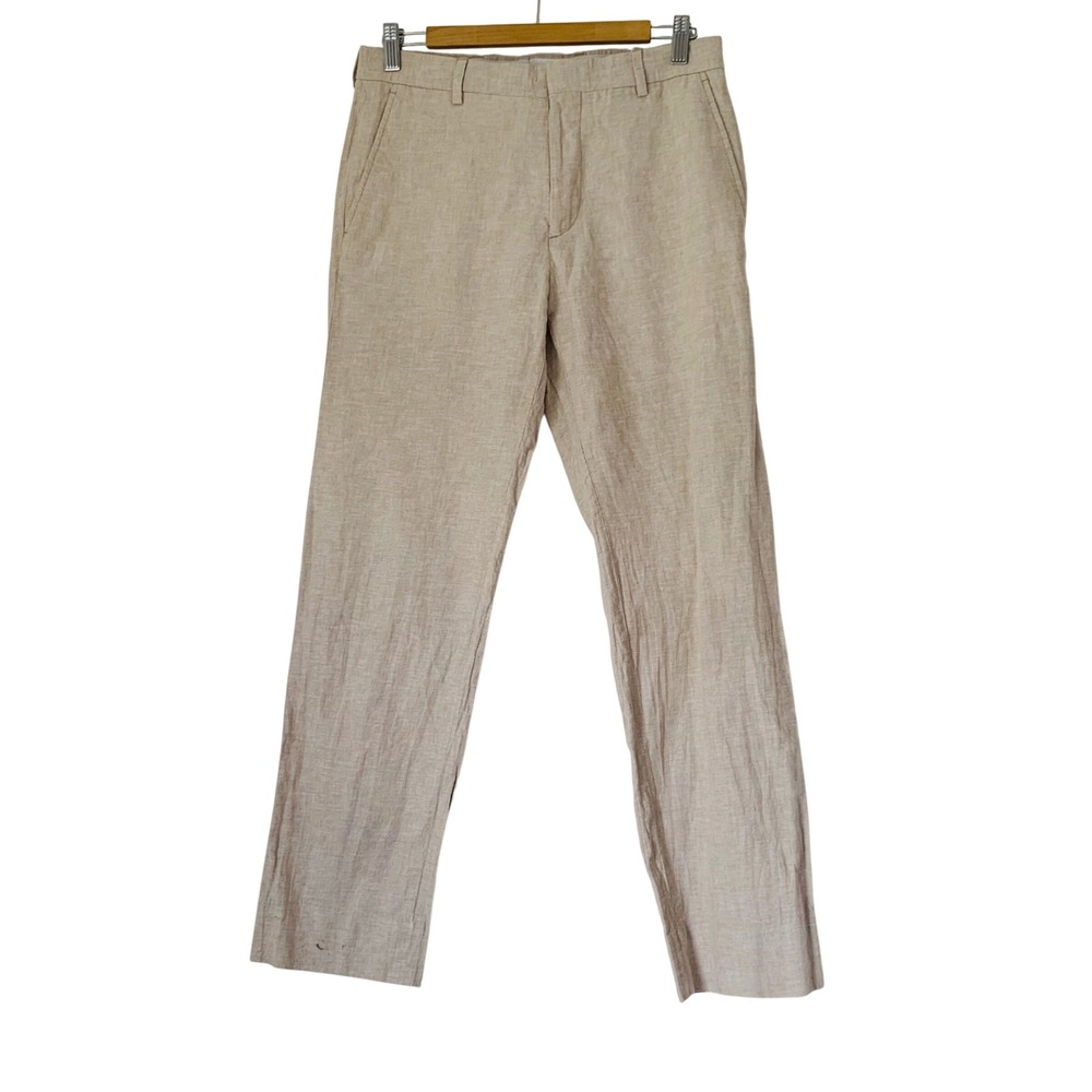 Jos A Bank Linen Pants Men 30x30 Tan Slim Fit Suit Separate Coastal Resort Beach